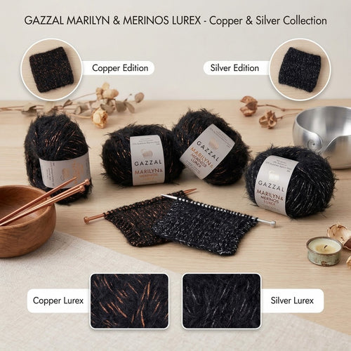 Gazzal Marilyn Merinos Lurex Simli El Örgü İpi – 5'li Avantaj Paketi (5 x 50 g, Toplam 250 g)