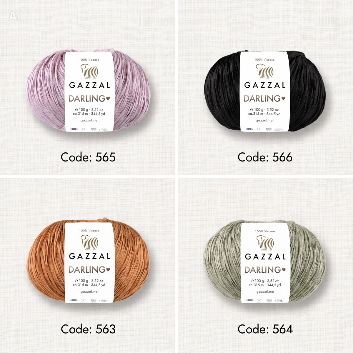 Gazzal Darling – %100 Viskon El Örgü İpliği | 5’li Paket (5 × 100 gr / 500 gr)